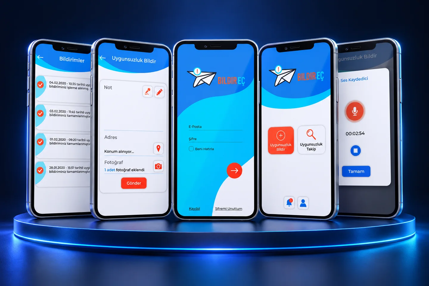 Bildireç — uygulama ekranlarından hazırlanmış sunum