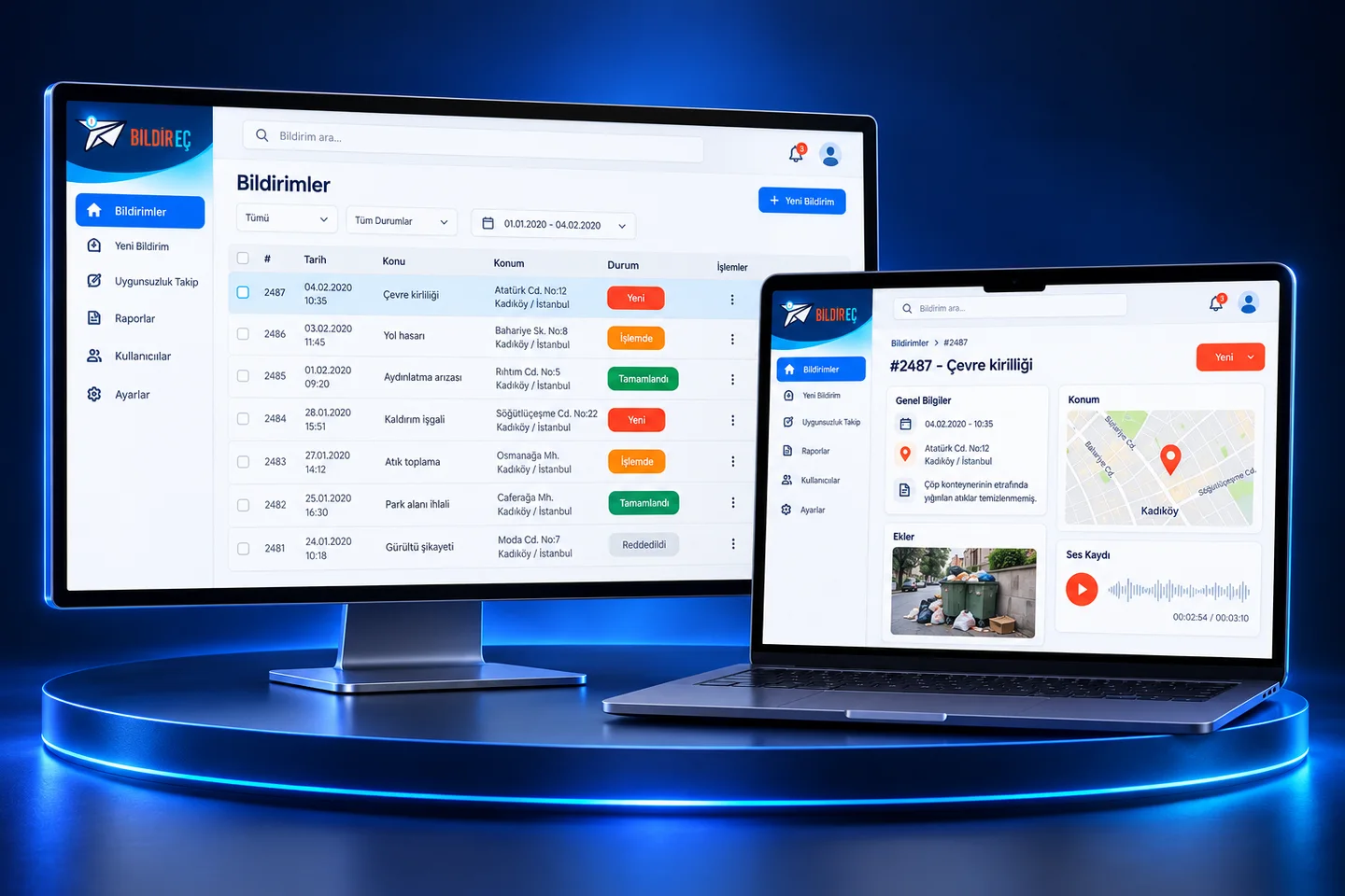 Bildireç — web arayüzü konsepti