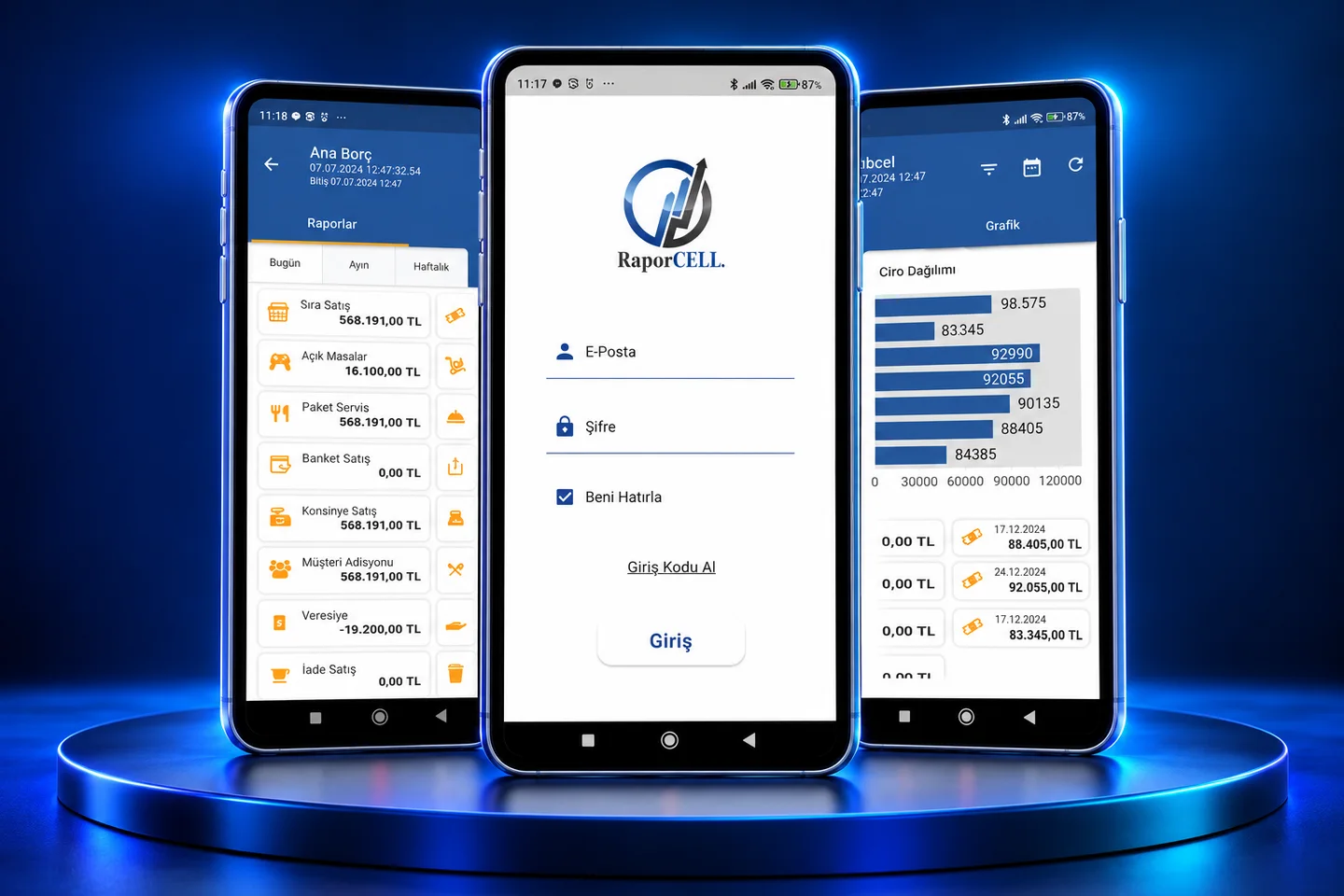 Raporcell — uygulama ekranlarından hazırlanmış sunum
